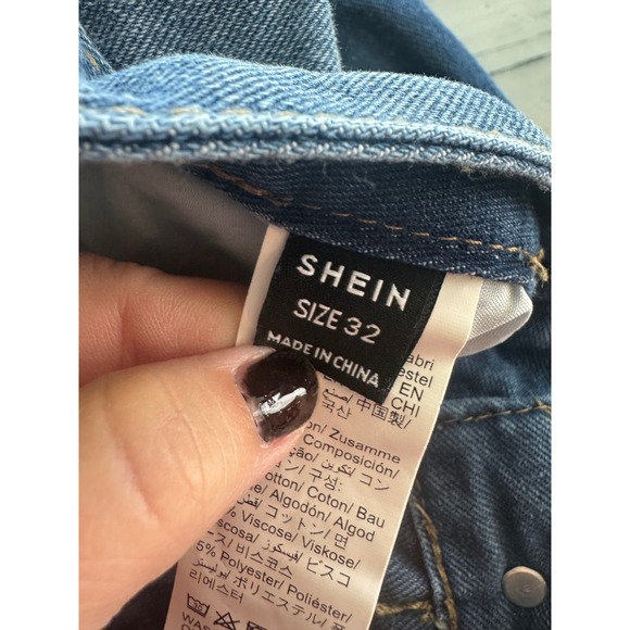 SHEIN Women's Distressed Super Wide Leg High rise Blue Denim Jeans Size 32 - Picture 8 of 8